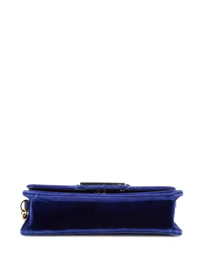 Pre-owned Gucci G Broadway Shoulder Bag Velvet With Crystals Small Crossbody Bag In Blue