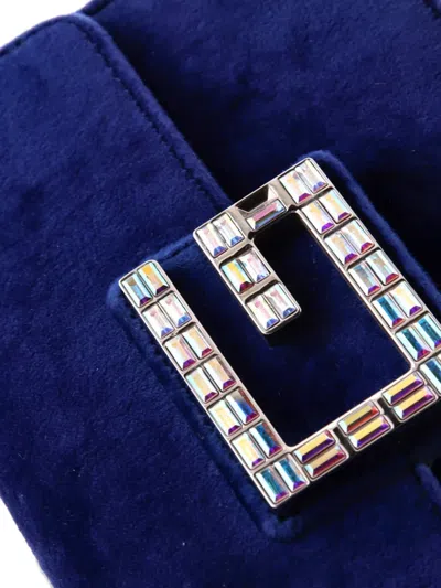 Pre-owned Gucci G Broadway Shoulder Bag Velvet With Crystals Small Crossbody Bag In Blue