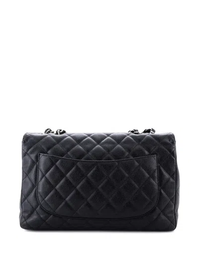 Pre-owned Chanel Classic Single Flap Bag Quilted Caviar Jumbo Shoulder Bag In Black
