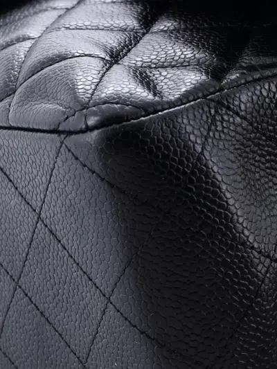Pre-owned Chanel Classic Single Flap Bag Quilted Caviar Jumbo Shoulder Bag In Black