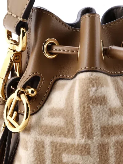 Pre-owned Fendi Mon Tresor Zucca Wool With Leather Mini Bucket Bag In Brown