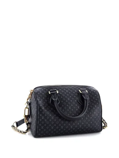 Pre-owned Louis Vuitton Speedy Bandouliere Bag Nanogram Embossed Leather 20 Satchel In Black