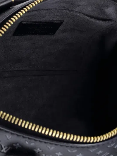 Pre-owned Louis Vuitton Speedy Bandouliere Bag Nanogram Embossed Leather 20 Satchel In Black