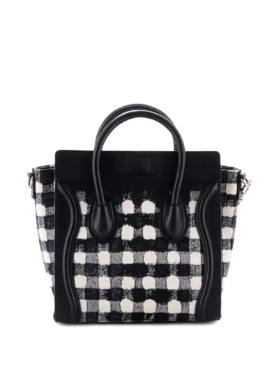 Pre-owned Celine Luggage Bag Printed Jacquard And Leather Nano Satchel In Black