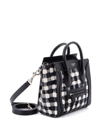 Pre-owned Celine Luggage Bag Printed Jacquard And Leather Nano Satchel In Black