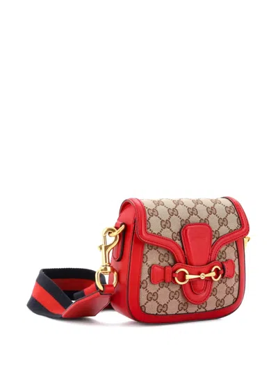 Pre-owned Gucci Lady Web Shoulder Bag Gg Canvas Small Crossbody Bag In Brown