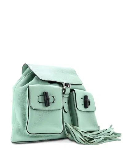 Pre-owned Gucci Bamboo Tassel Leather Medium Backpack In Green