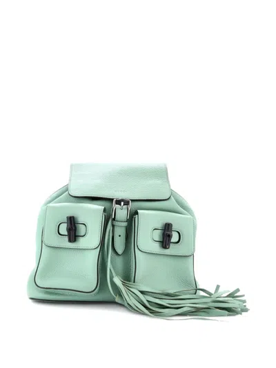 Pre-owned Gucci Bamboo Tassel Leather Medium Backpack In Green