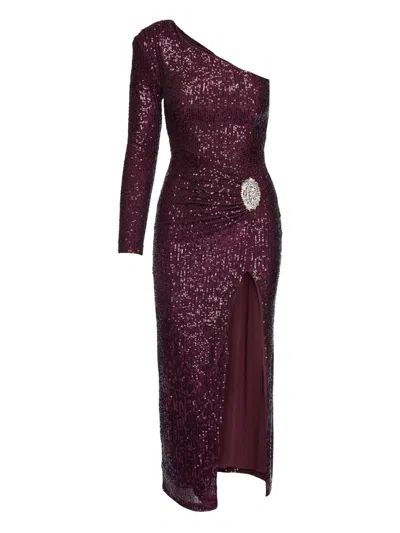 Nissa Sequin-embellished One-shoulder Maxi Dress In Burgundy