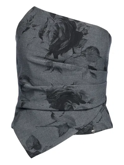 Nissa Sleeveless Floral-print Top In Black