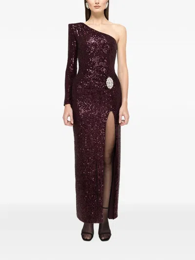 Nissa Sequin-embellished One-shoulder Maxi Dress In Burgundy