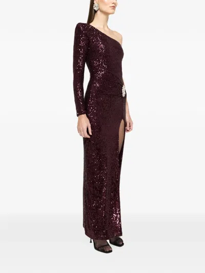 Nissa Sequin-embellished One-shoulder Maxi Dress In Burgundy