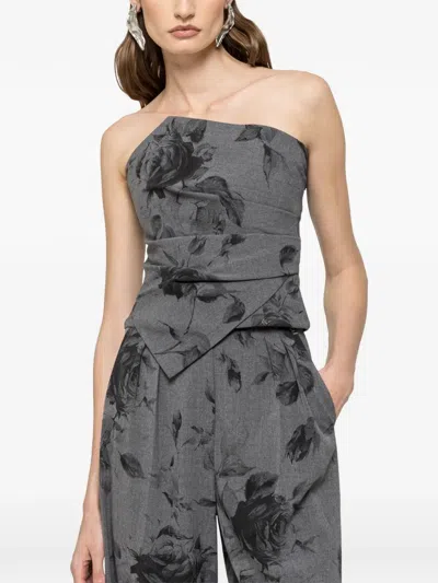 Nissa Sleeveless Floral-print Top In Black