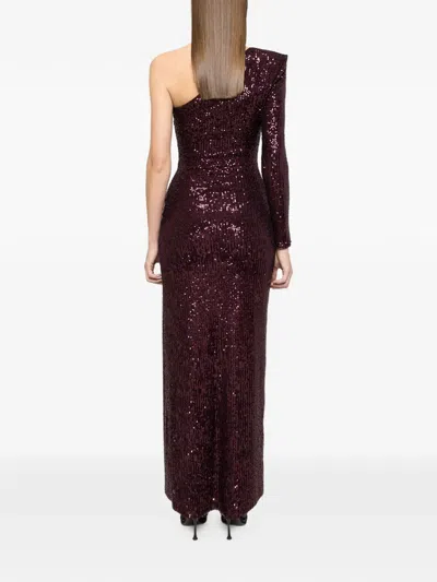 Nissa Sequin-embellished One-shoulder Maxi Dress In Burgundy