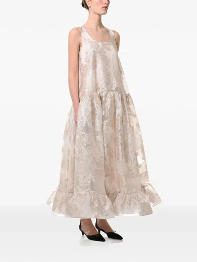 Anouki Embroidered Sleeveless Midi Dress In Neutral