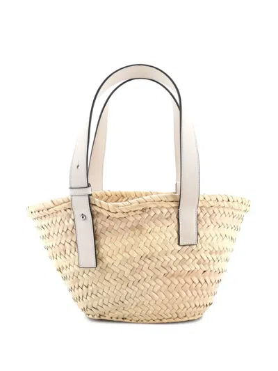 Pre-owned Loewe Basket Raffia Small Tote Bag In Neutral