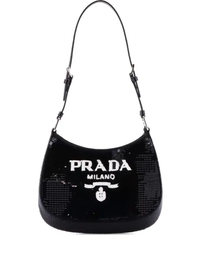 Pre-owned Prada Cleo Sequins Small Shoulder Bag In Black