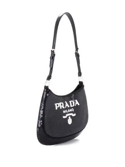 Pre-owned Prada Cleo Sequins Small Shoulder Bag In Black