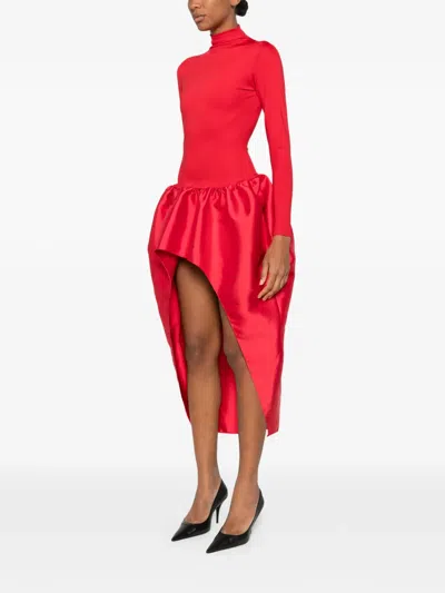 Atu Body Couture Long-sleeve Asymmetric Dress In Red