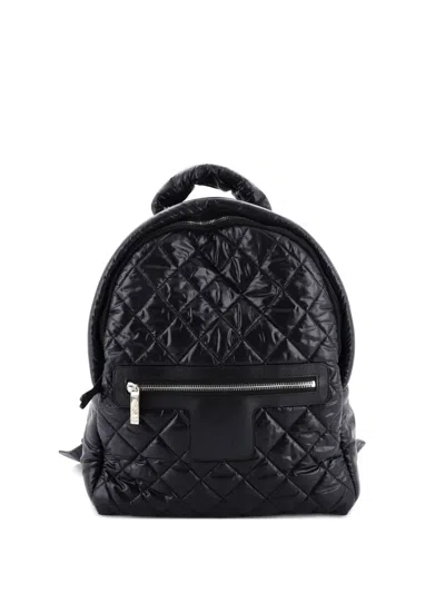 Pre-owned Chanel Coco Cocoon Quilted Nylon Large Backpack In Black