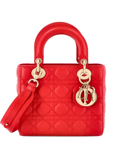 Pre-owned Dior My Abc Lady  Bag Cannage Quilt Leather Small Satchel In Red