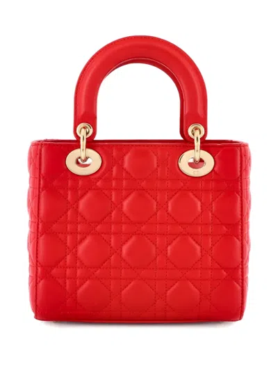 Pre-owned Dior My Abc Lady  Bag Cannage Quilt Leather Small Satchel In Red