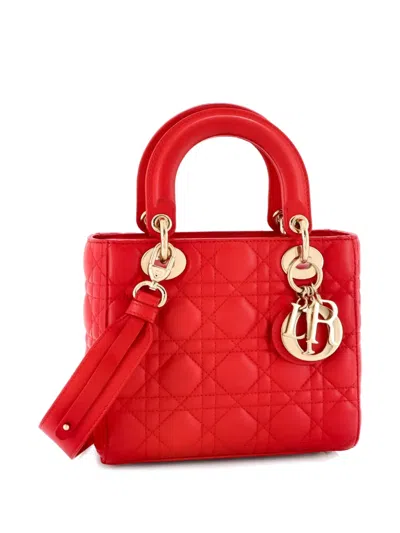 Pre-owned Dior My Abc Lady  Bag Cannage Quilt Leather Small Satchel In Red