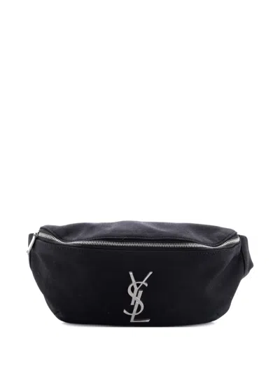 Pre-owned Saint Laurent Classic Monogram Canvas Belt Bag In Black