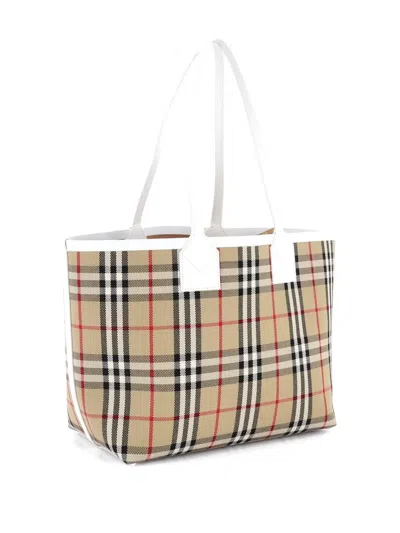 Pre-owned Burberry London Vintage Check Canvas Small Tote Bag In Brown