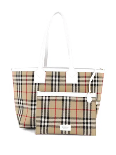 Pre-owned Burberry London Vintage Check Canvas Small Tote Bag In Brown