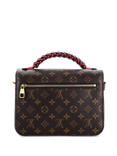 Pre-owned Louis Vuitton Braided Handle Pochette Metis Monogram Canvas With Leather Satchel In Brown