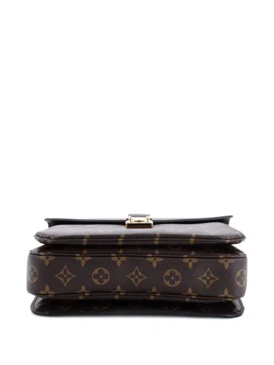 Pre-owned Louis Vuitton Braided Handle Pochette Metis Monogram Canvas With Leather Satchel In Brown