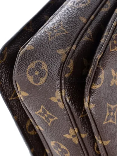Pre-owned Louis Vuitton Braided Handle Pochette Metis Monogram Canvas With Leather Satchel In Brown