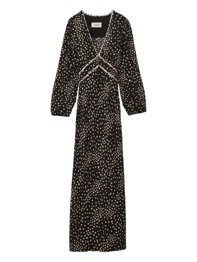 Ba&sh Derby Polka-dot V-neck Maxi Dress In Black