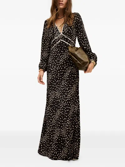 Ba&sh Derby Polka-dot V-neck Maxi Dress In Black