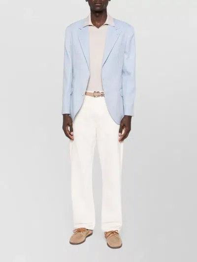 Brunello Cucinelli Linen And Wool Chevron Blazer Light Blue In White