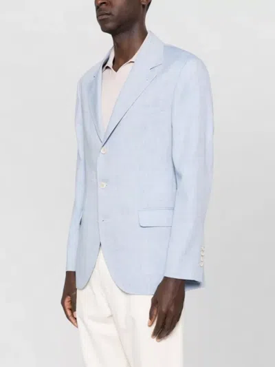 Brunello Cucinelli Linen And Wool Chevron Blazer Light Blue In White