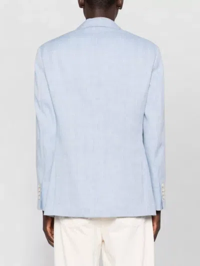 Brunello Cucinelli Linen And Wool Chevron Blazer Light Blue In White