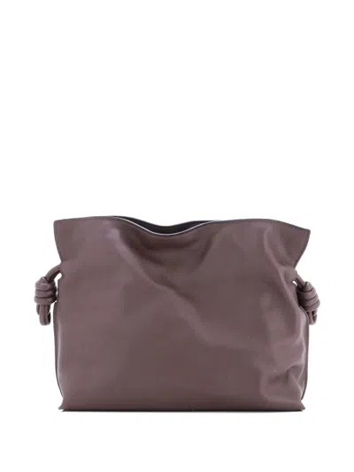 Pre-owned Loewe Flamenco Knot Leather Medium Clutch Bag In Brown