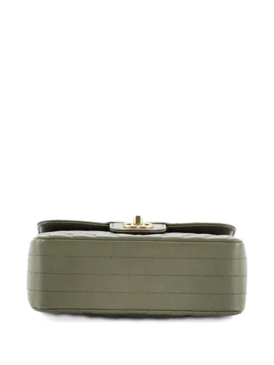 Pre-owned Chanel Classic Single Flap Bag Chevron Iridescent Crumpled Calfskin Mini Crossbody Bag In Green
