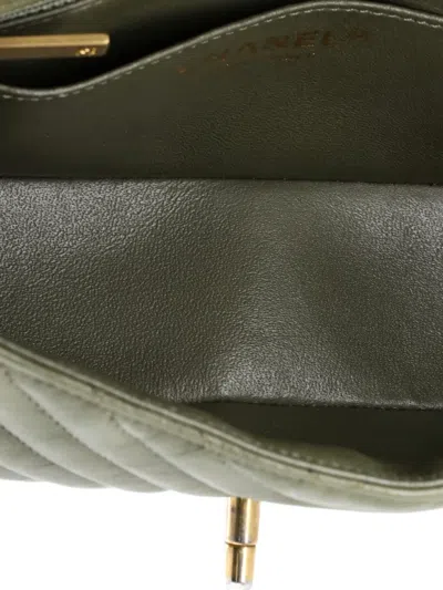 Pre-owned Chanel Classic Single Flap Bag Chevron Iridescent Crumpled Calfskin Mini Crossbody Bag In Green