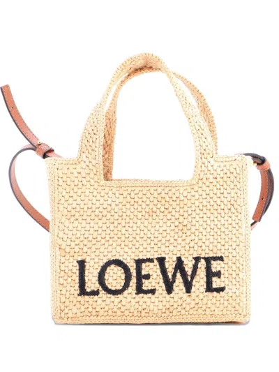 Pre-owned Loewe Paula's Ibiza Logo Convertible Raffia Small Tote Bag In Neutral