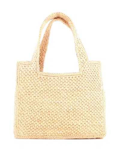 Pre-owned Loewe Paula's Ibiza Logo Convertible Raffia Small Tote Bag In Neutral