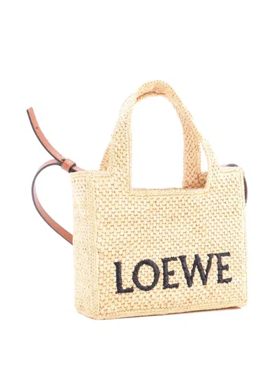 Pre-owned Loewe Paula's Ibiza Logo Convertible Raffia Small Tote Bag In Neutral