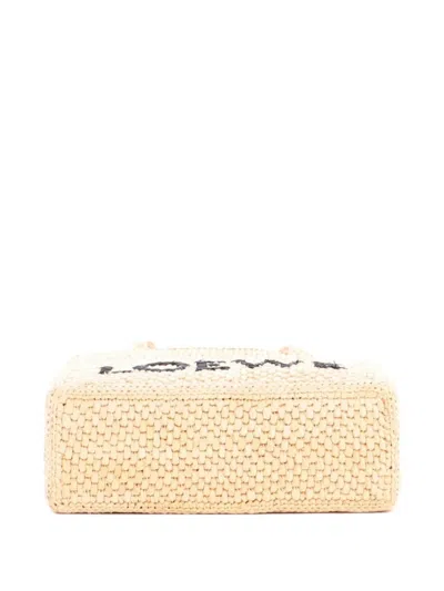 Pre-owned Loewe Paula's Ibiza Logo Convertible Raffia Small Tote Bag In Neutral