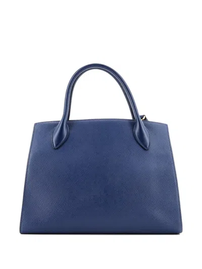 Pre-owned Prada Monochrome Saffiano With City Calf Medium Tote Bag In Blue