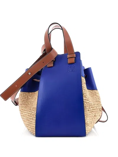 Pre-owned Loewe Hammock Raffia Medium Hobo Bag In Blue
