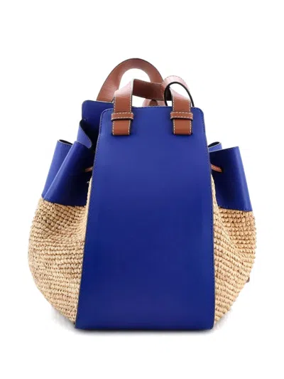 Pre-owned Loewe Hammock Raffia Medium Hobo Bag In Blue