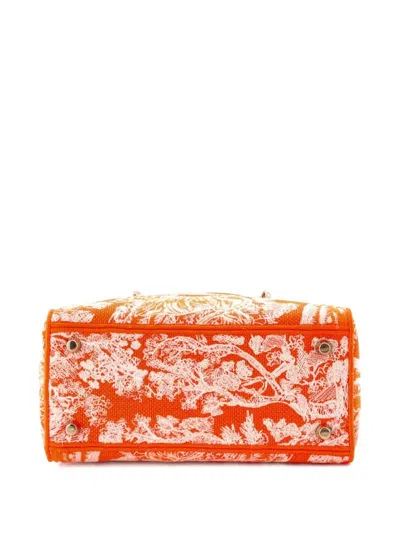 Pre-owned Dior Toile De Jouy Lady D-lite Bag Embroidered Canvas Tote Bag In Orange
