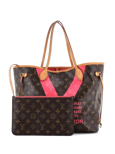 Pre-owned Louis Vuitton Neverfull Nm Limited Edition Cities V Monogram Canvas Mm Tote Bag In Brown
